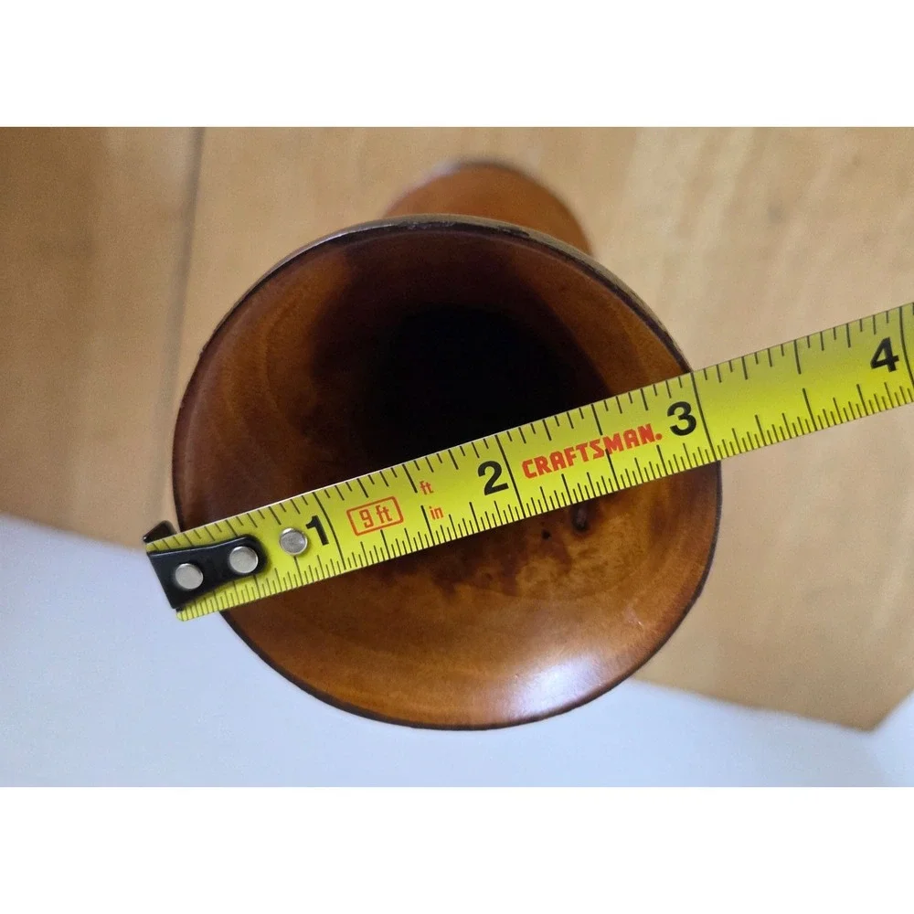 Vintage Hand Carved Turned Wooden Vase Floral and Leaf Etched Design 10 inches